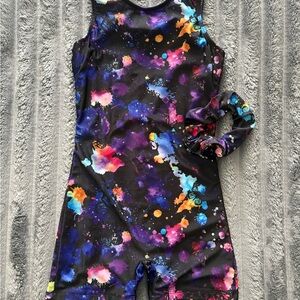 Colorful Splash Print Girls Gymnastics Unitard